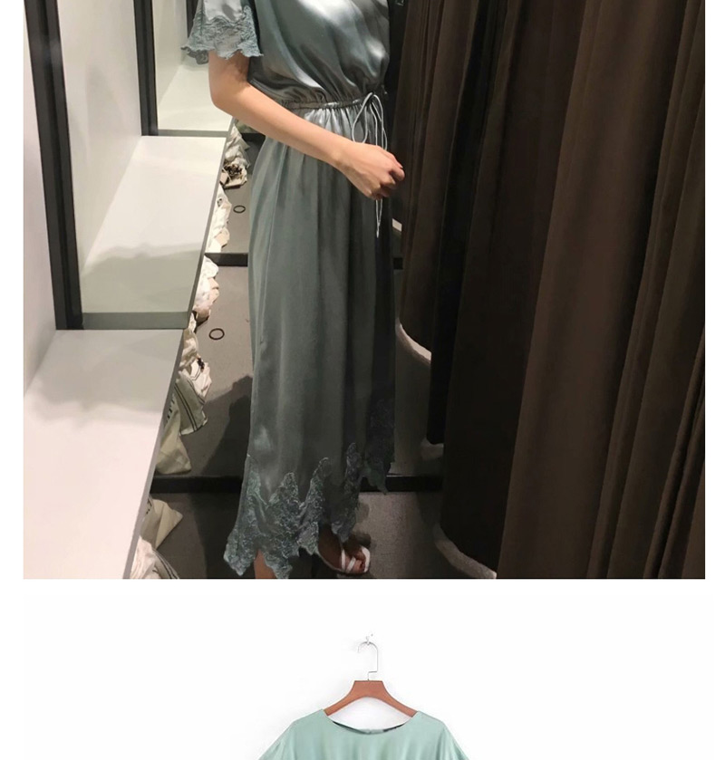 Fashion Lake Green Splicing Silk Satin Dress,Long Dress