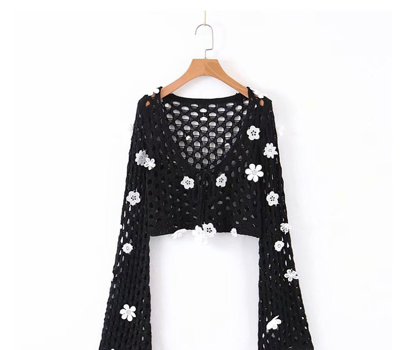 Fashion Black Crocheted V-neck Sweater Sweater,Sweater