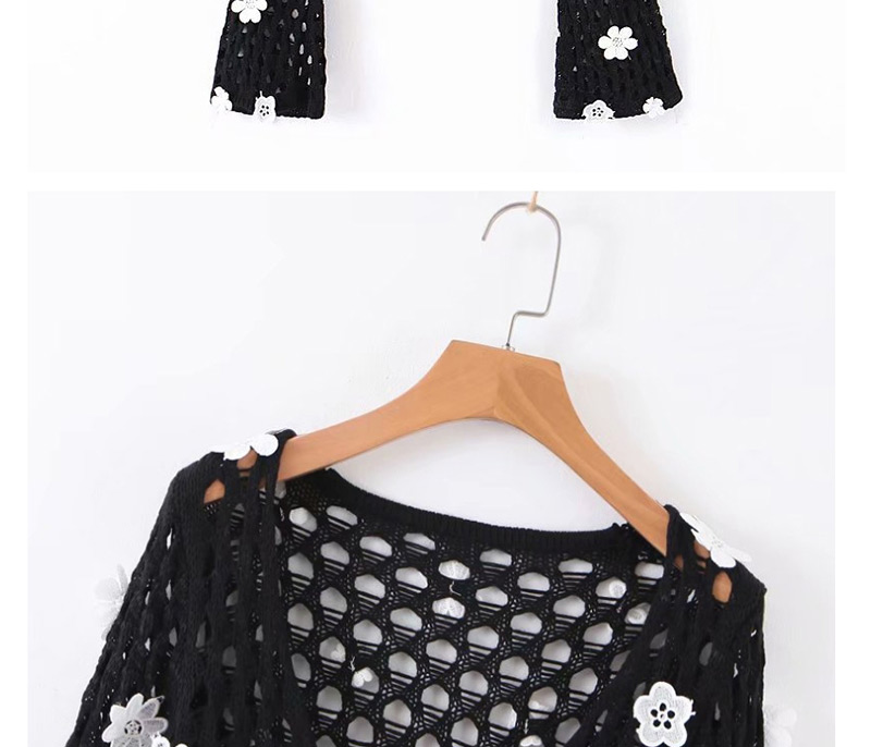 Fashion Black Crocheted V-neck Sweater Sweater,Sweater