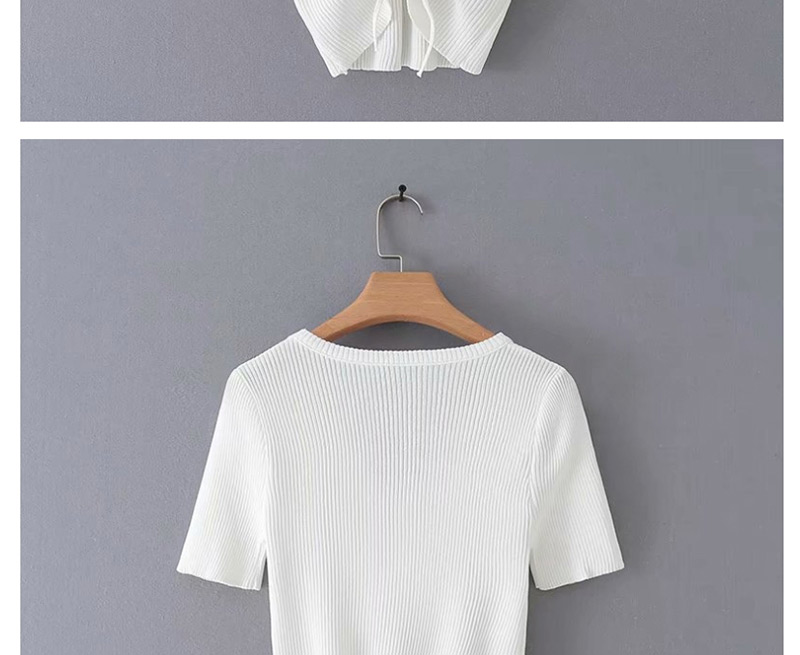 Fashion White Embroidered V-neck Drawstring T-shirt,Sweater