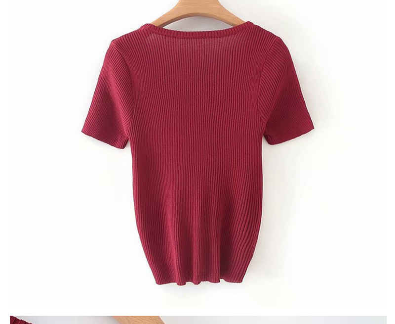 Fashion Red Embroidered V-neck Drawstring T-shirt,Sweater