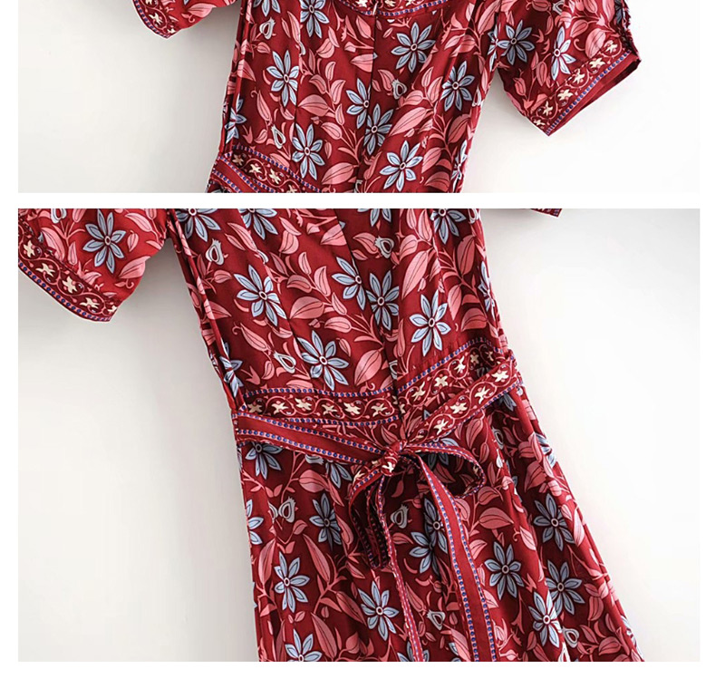 Fashion Jujube Floral Print Lace Jumpsuit,Bodysuits