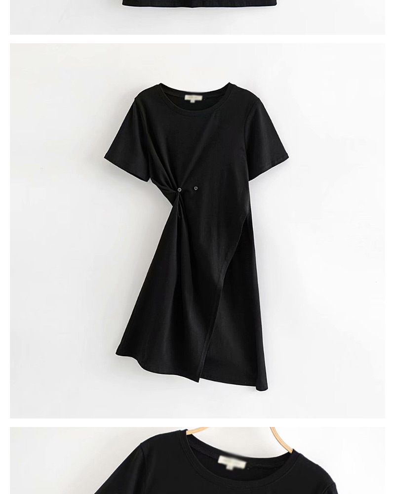 Fashion Black Side Slit Buttoned Two-piece Dress,Long Dress