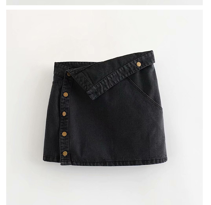 Fashion Black Cuffed Denim Irregular Skirt,Skirts