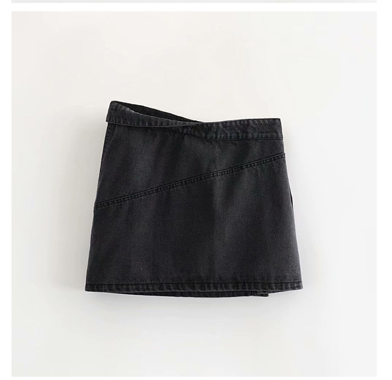 Fashion Black Cuffed Denim Irregular Skirt,Skirts