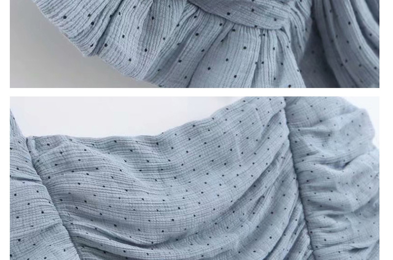 Fashion Gray Blue Dotted Printed Sling Pleated Dress,Mini & Short Dresses