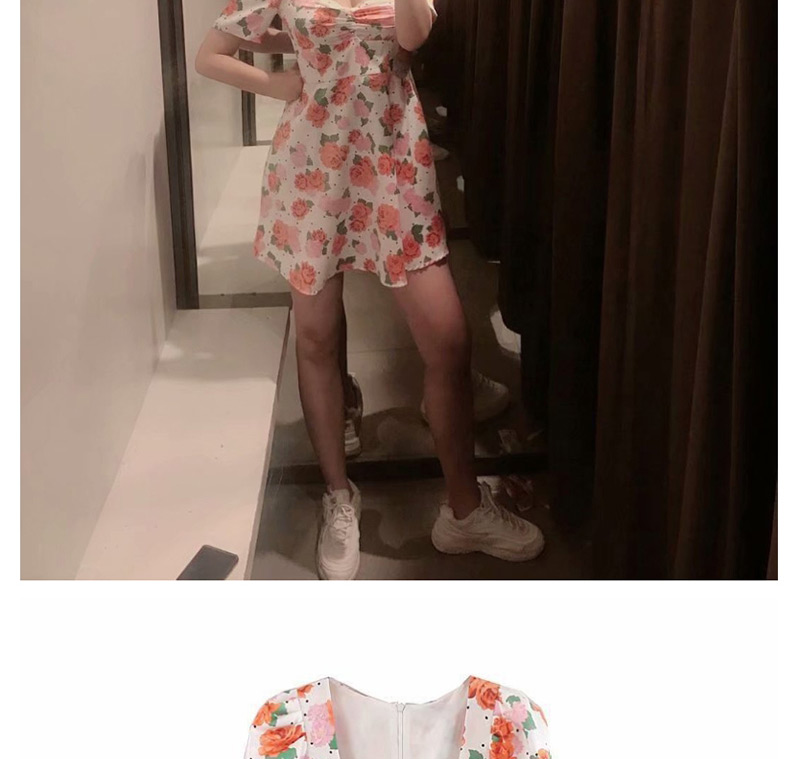 Fashion White Flower Print V-neck Dress,Mini & Short Dresses