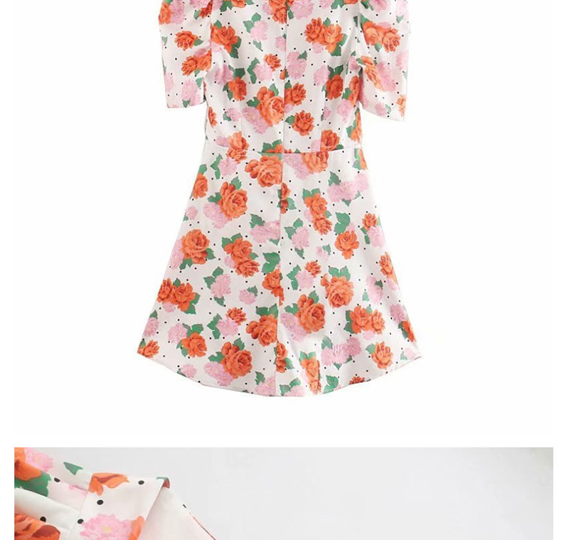 Fashion White Flower Print V-neck Dress,Mini & Short Dresses