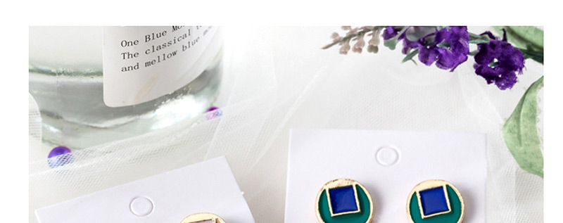 Fashion Blue Round Hit Color Glaze Stitching Stud Earrings,Stud Earrings