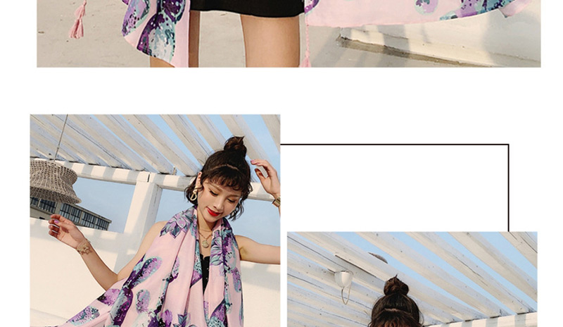 Fashion Purple Cotton And Linen Printed Scarves,Thin Scaves