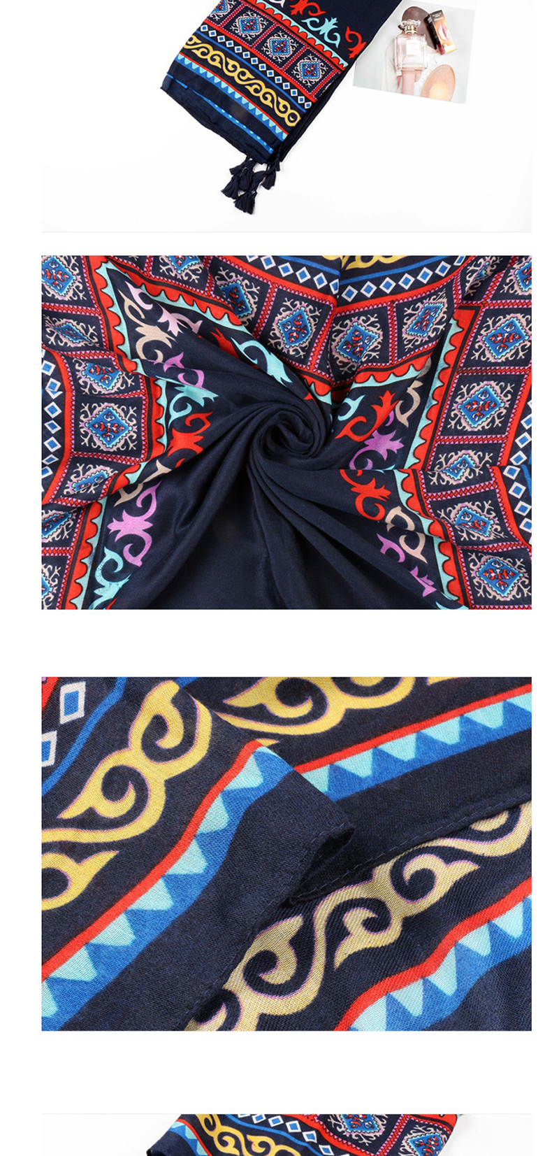 Fashion No. 31 Navy Cotton And Linen Printed Scarves,Thin Scaves