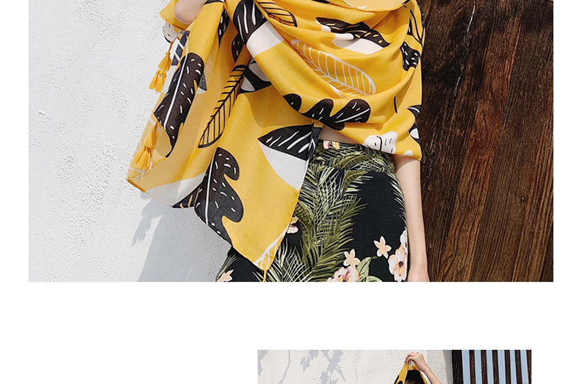 Fashion Yellow Leaves Cotton And Linen Printed Scarves,Thin Scaves