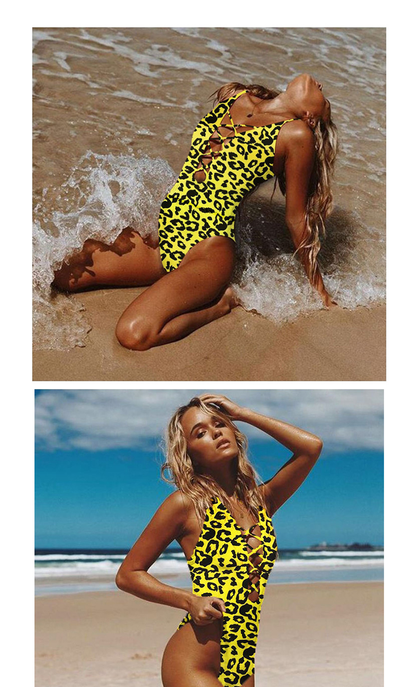Fashion Leopard Yellow Printed One-piece Swimsuit,One Pieces