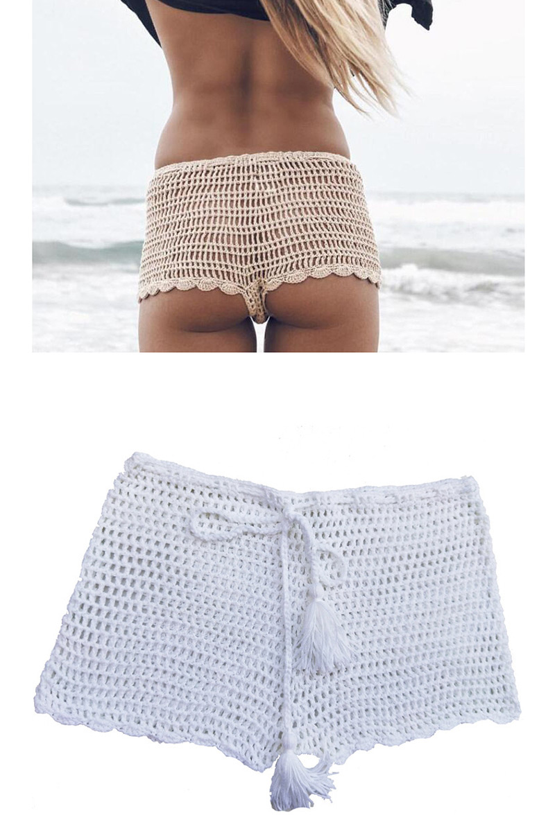 Fashion Beige Lace-knit Boxer Short-sleeved Swim Trunks,Shorts
