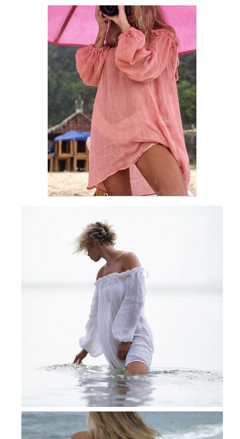Fashion Pink Solid Color Drawstring Blouse,Sunscreen Shirts
