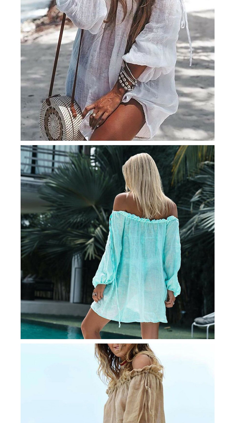 Fashion Light Blue Solid Color Drawstring Blouse,Sunscreen Shirts
