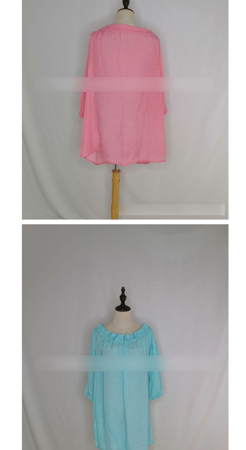 Fashion Pink Solid Color Drawstring Blouse,Sunscreen Shirts