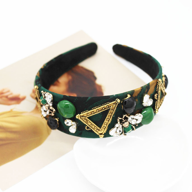 Fashion Green Full Diamond Geometric Heart Bee Headband,Head Band
