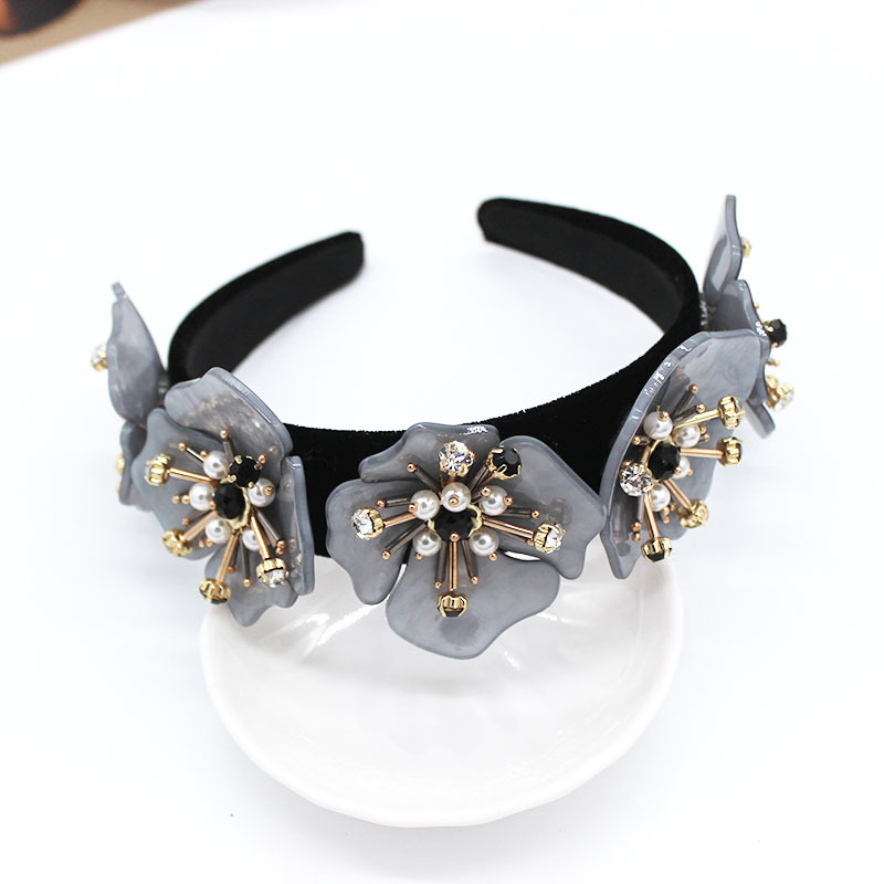 Fashion Black Acrylic Large Flower And Diamond Headband,Head Band