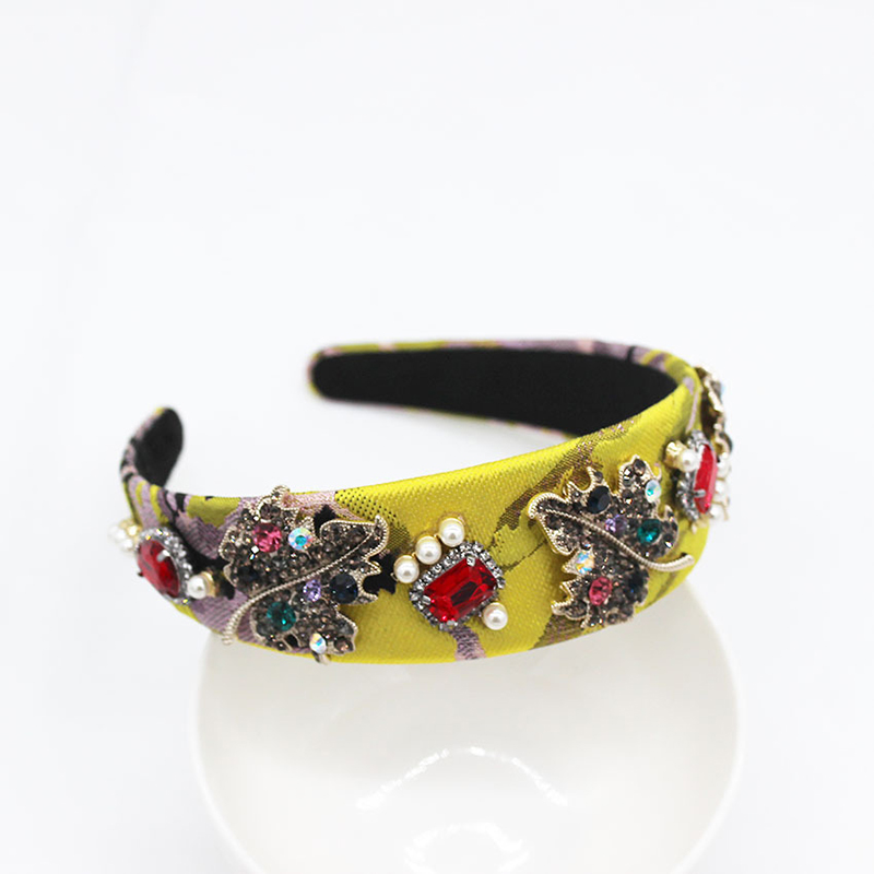 Fashion Yellow Pearl Drill Leaf Flower Headband,Head Band