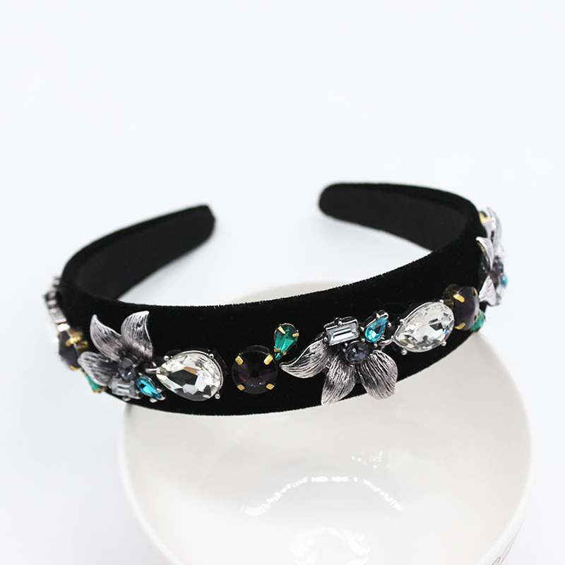 Fashion Black Full Diamond Pearl Leaf Geometric Headband,Head Band