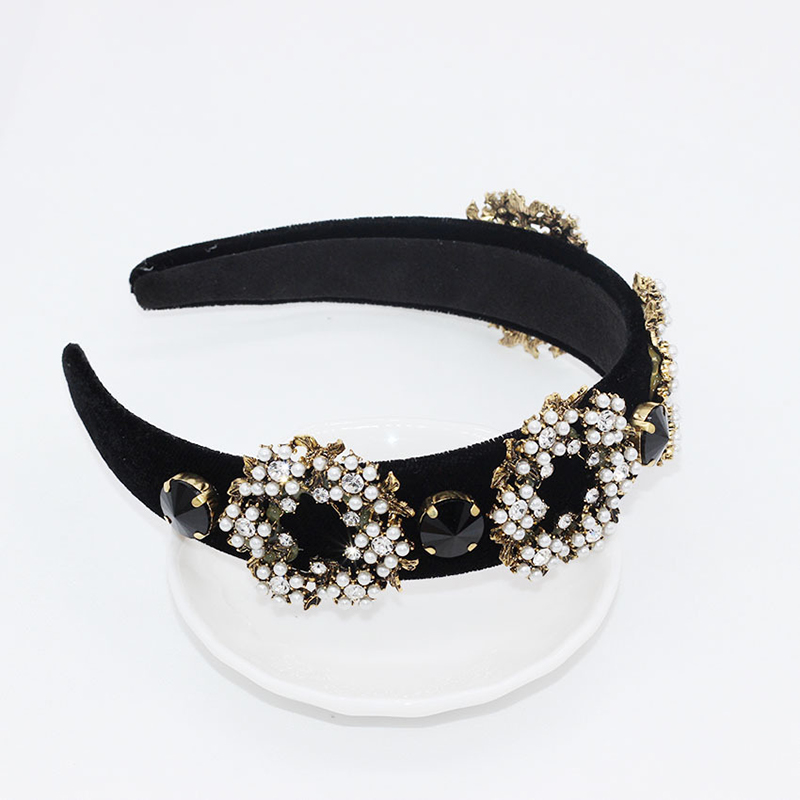 Fashion Black Full Diamond Pearl Circle Geometric Headband,Head Band