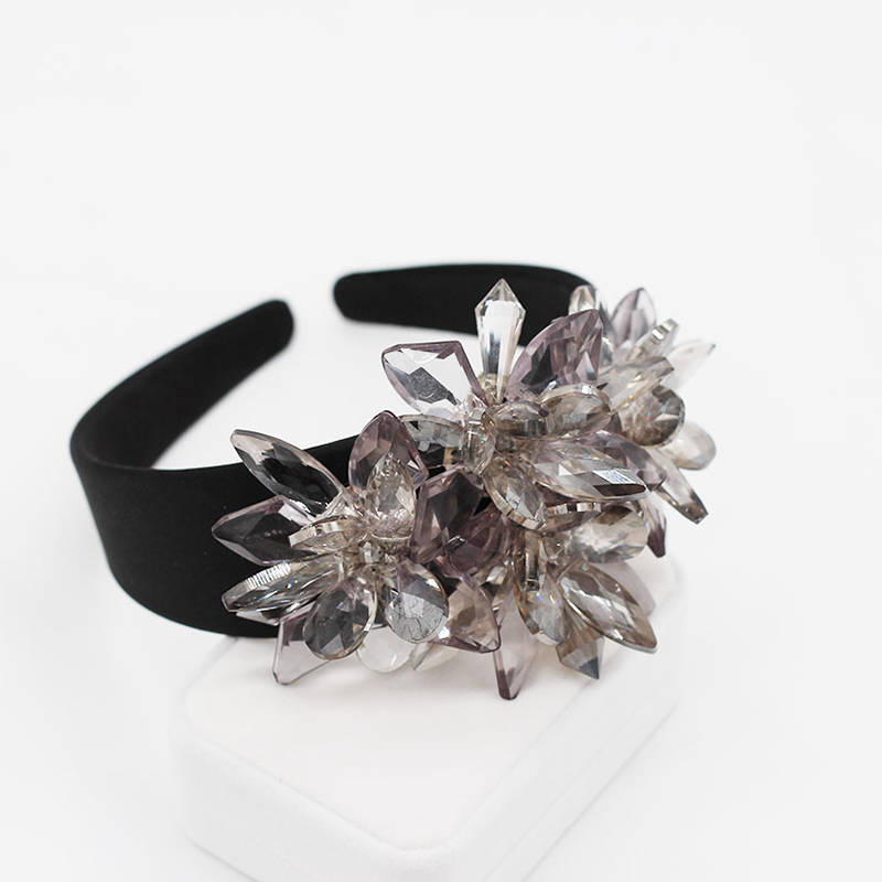 Fashion Gray Transparent Crystal Large Flower Headband,Head Band