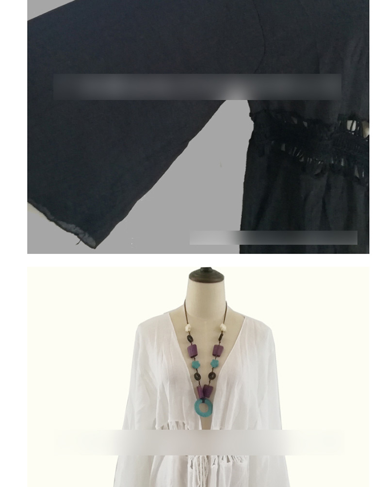 Fashion Black Barren Lace Tie Tassel Blouse,Sunscreen Shirts