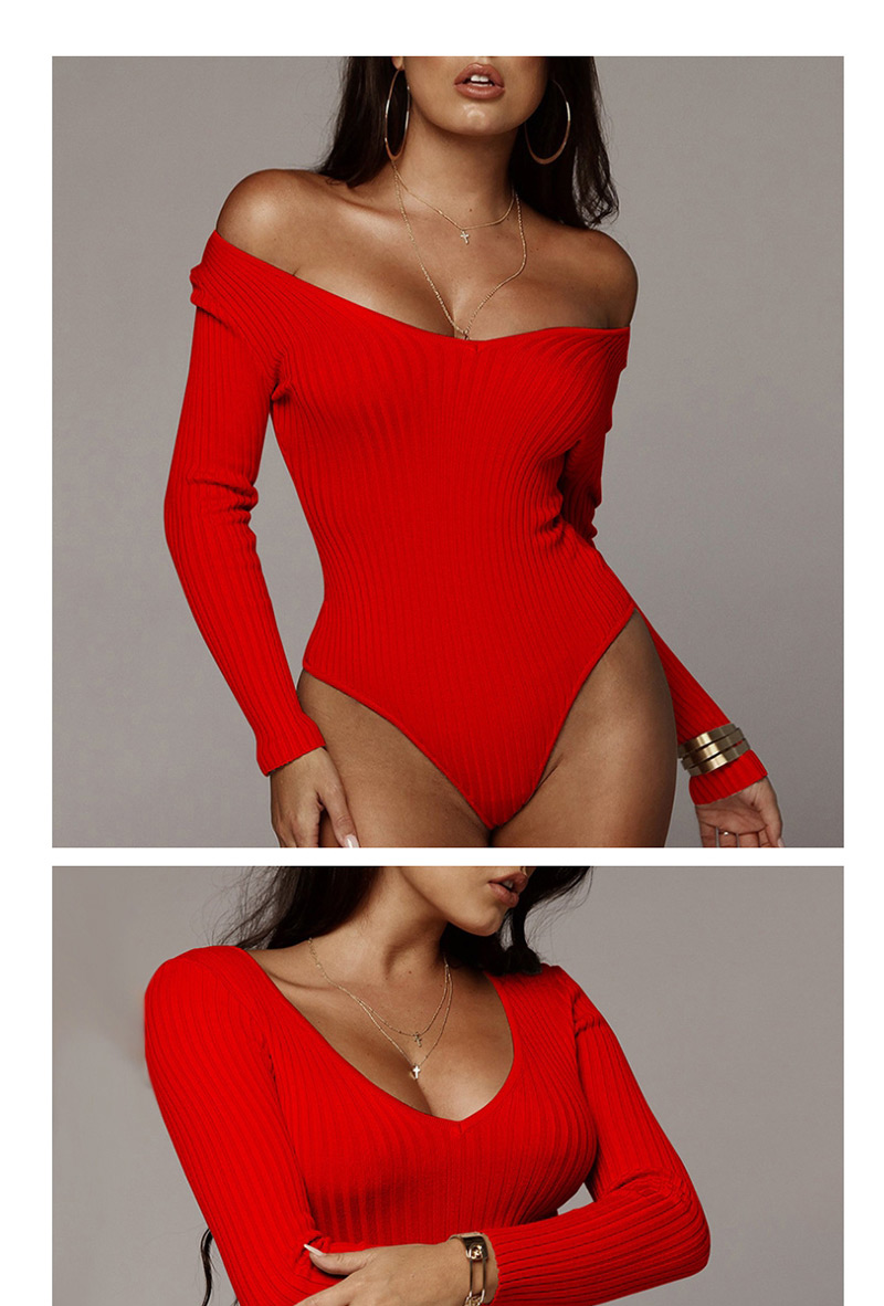 Fashion Red V-neck Pitted Jumpsuit,Bodysuits
