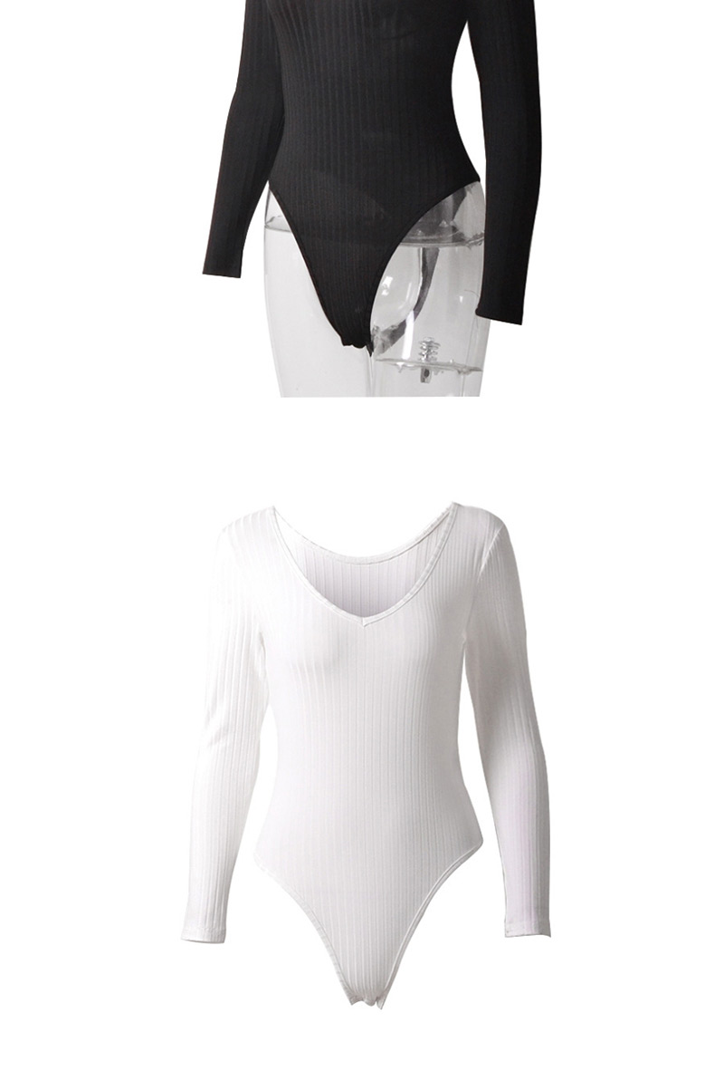 Fashion White V-neck Pitted Jumpsuit,Bodysuits