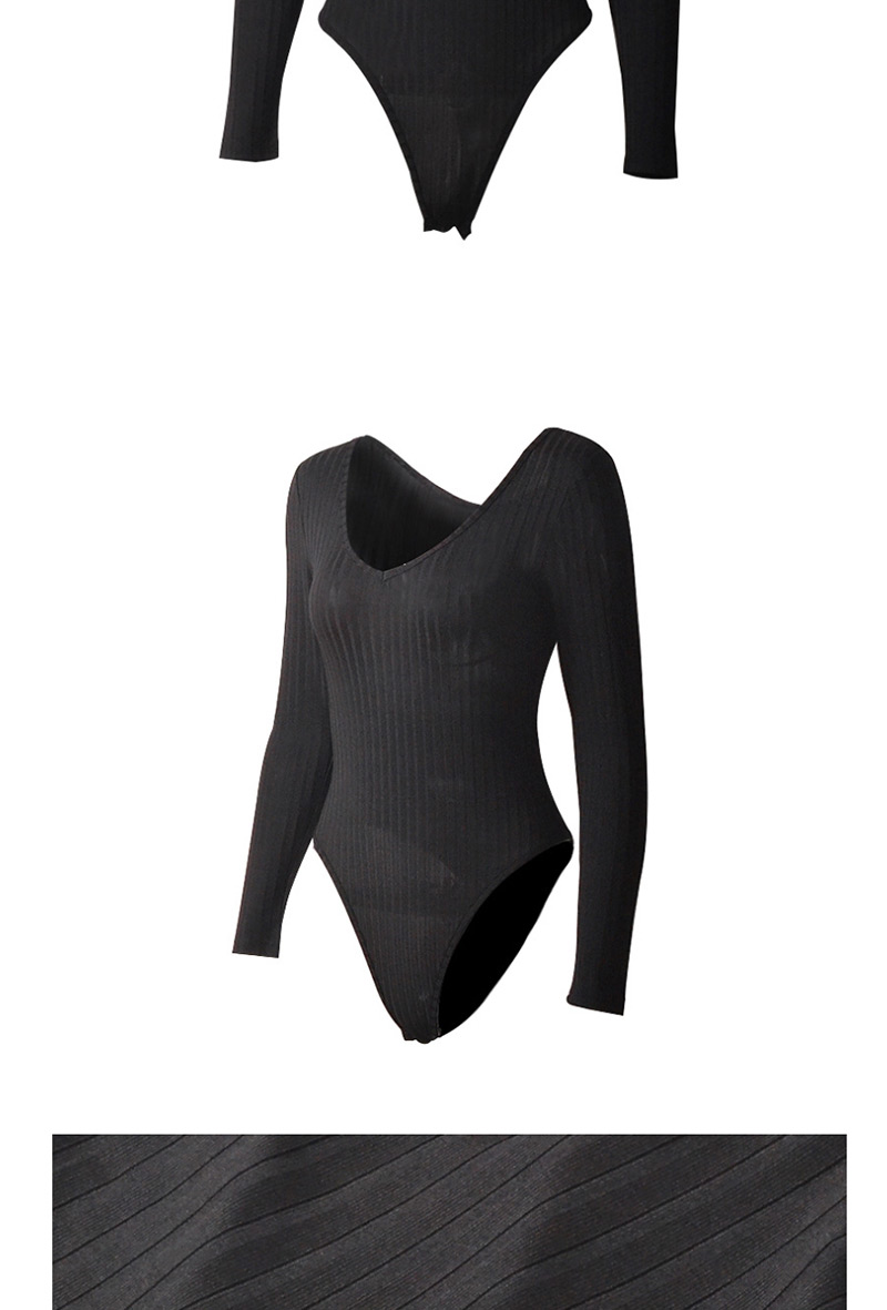 Fashion Black V-neck Pitted Jumpsuit,Bodysuits