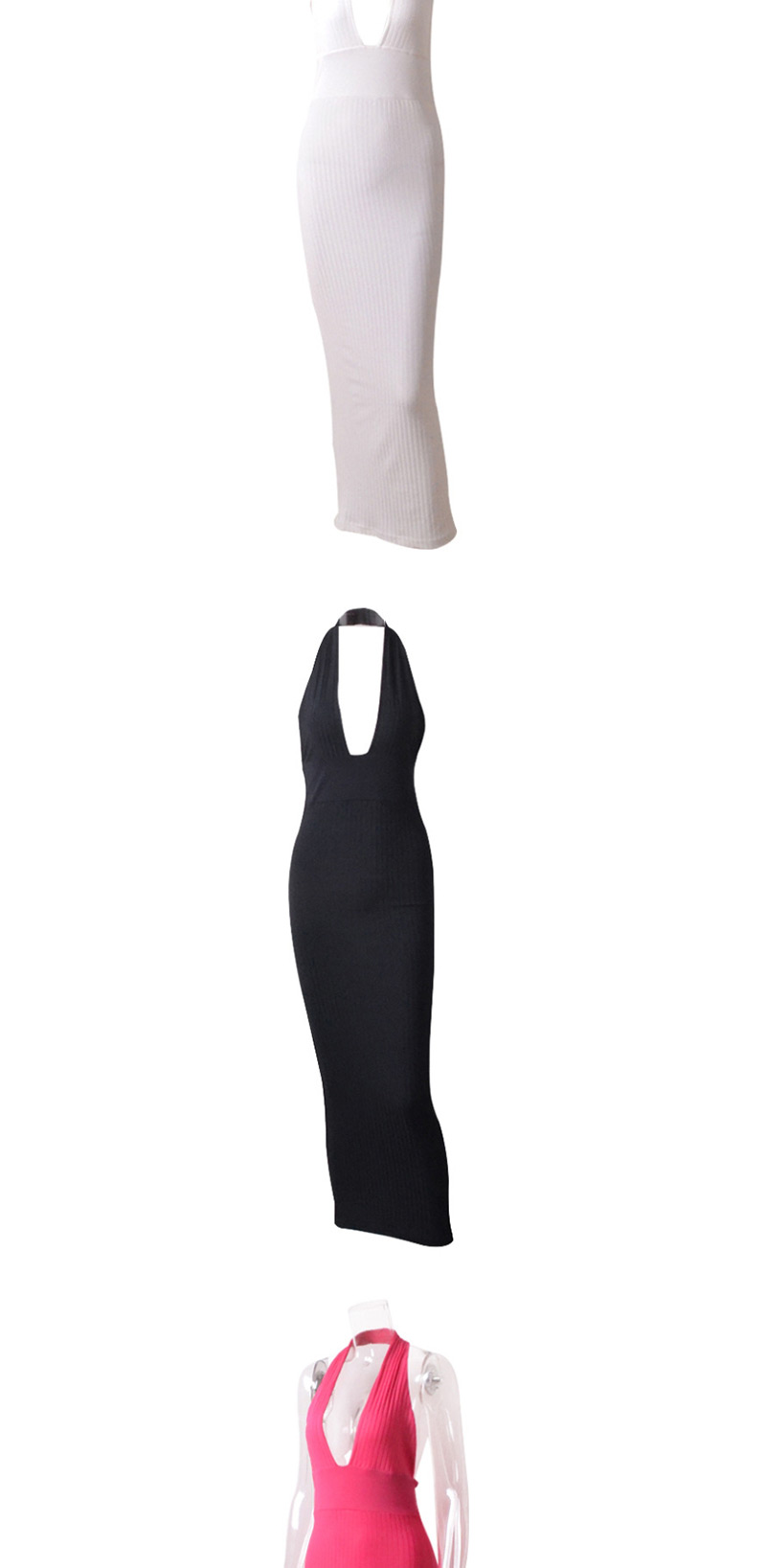 Fashion Black Halter Deep V-neck Halter Openwork Dress,Long Dress