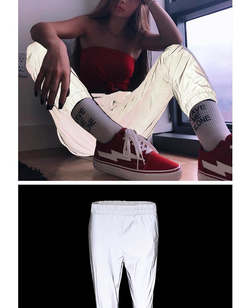Fashion White Beamed Night Running Pants,One Pieces