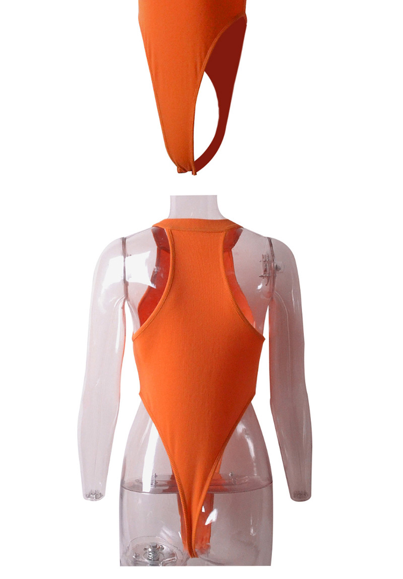 Fashion Orange Round Neck Jumpsuit,Bodysuits