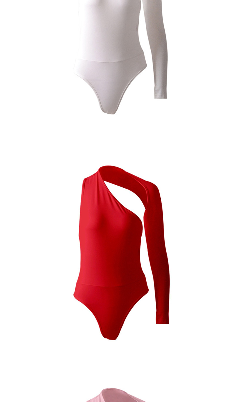 Fashion Red Milk Silk One-shoulder Jumpsuit,Bodysuits