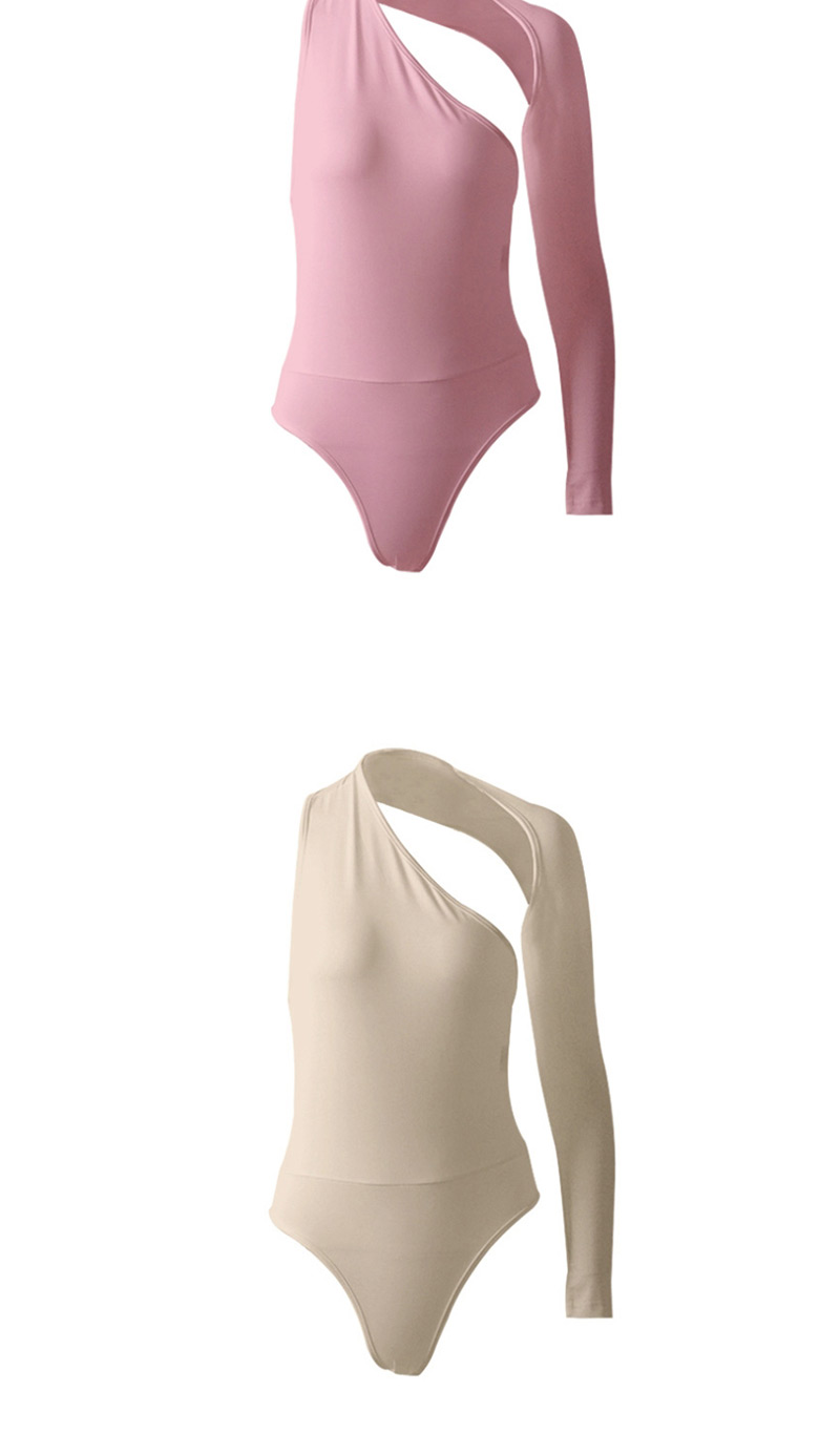 Fashion Pink Milk Silk One-shoulder Jumpsuit,Bodysuits