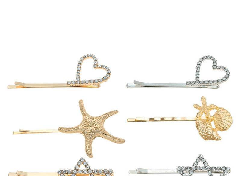 Fashion Starfish Gold Alloy Geometry Diamond Hair Clip,Hairpins