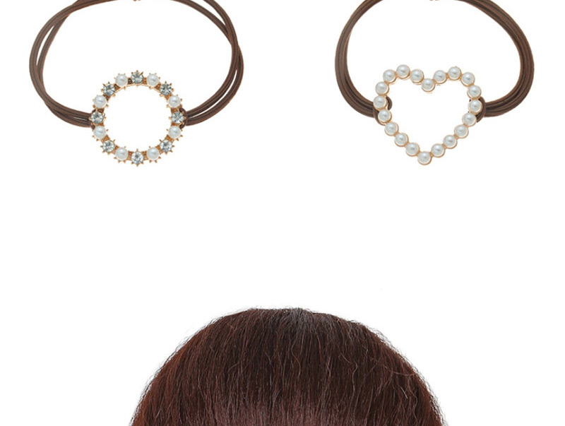 Fashion Heart Shaped Pearl + Drill Geometric Alloy Knotted Pearl Hair Rope,Hair Ring