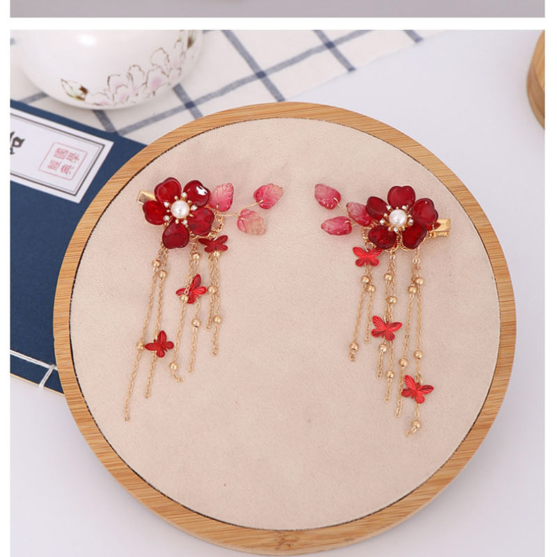Fashion Red Flower Butterfly Crystal Tassel Hair Clip,Hairpins