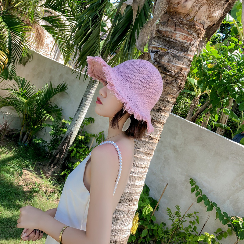 Fashion Pink Raw Fisherman Hat,Sun Hats