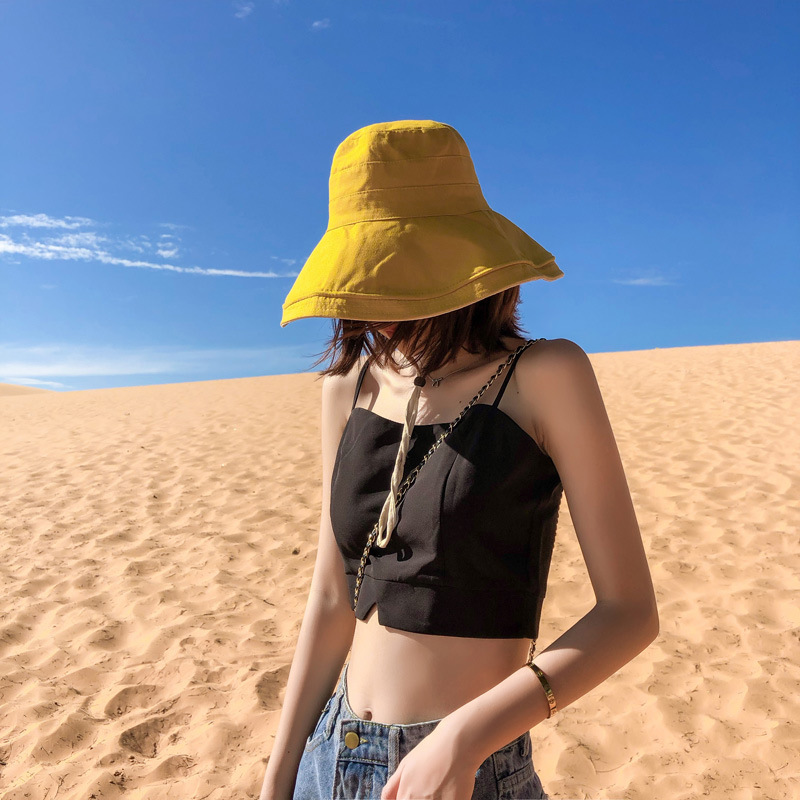 Fashion Yellow Beige Wide-brimmed Double-sided Sun Protection Cap,Sun Hats