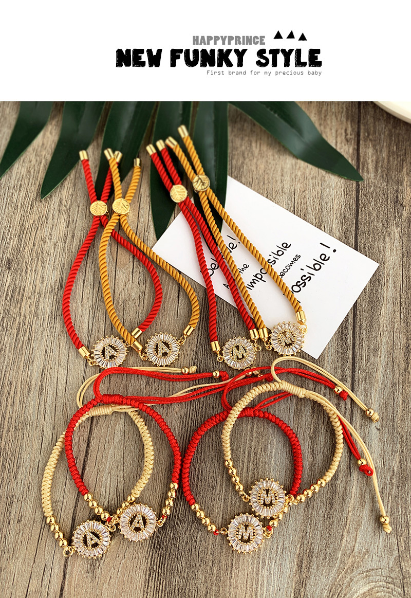  red Copper Inlaid Zircon Rope Letter O Bracelet,Bracelets