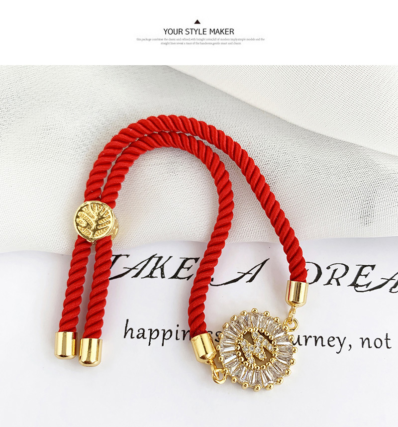  red Copper Inlaid Zircon Rope Letter V Bracelet,Bracelets