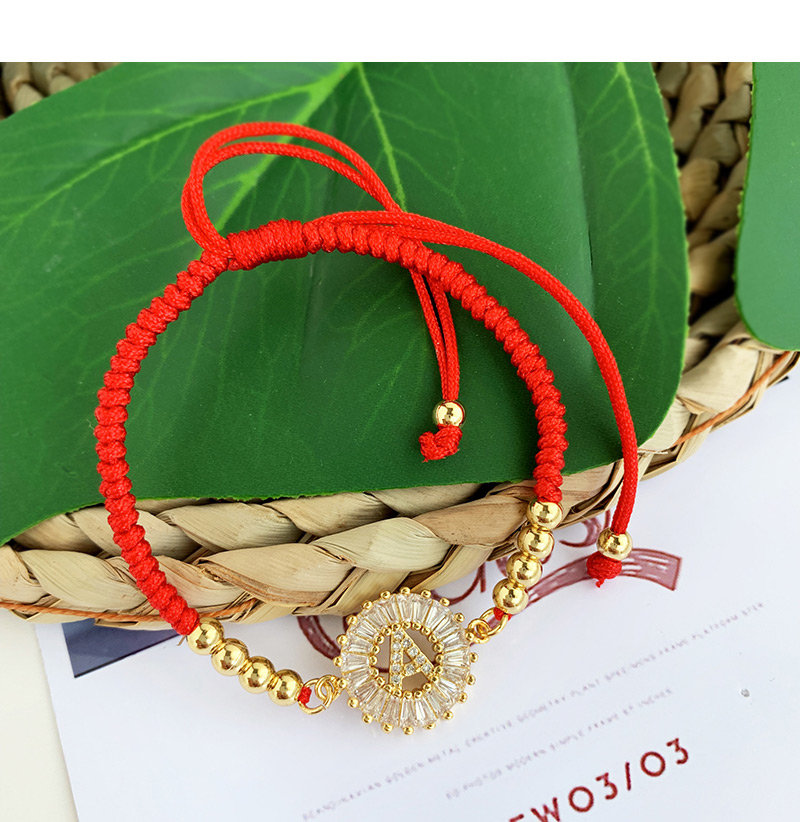  red Copper Inlaid Zircon Rope Letter S Bracelet,Bracelets