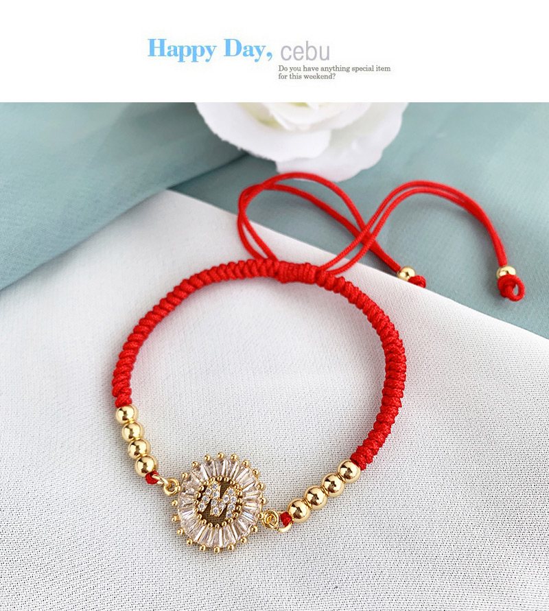 Fashion Red Copper Inlaid Zircon Rope Letter M Bracelet,Bracelets