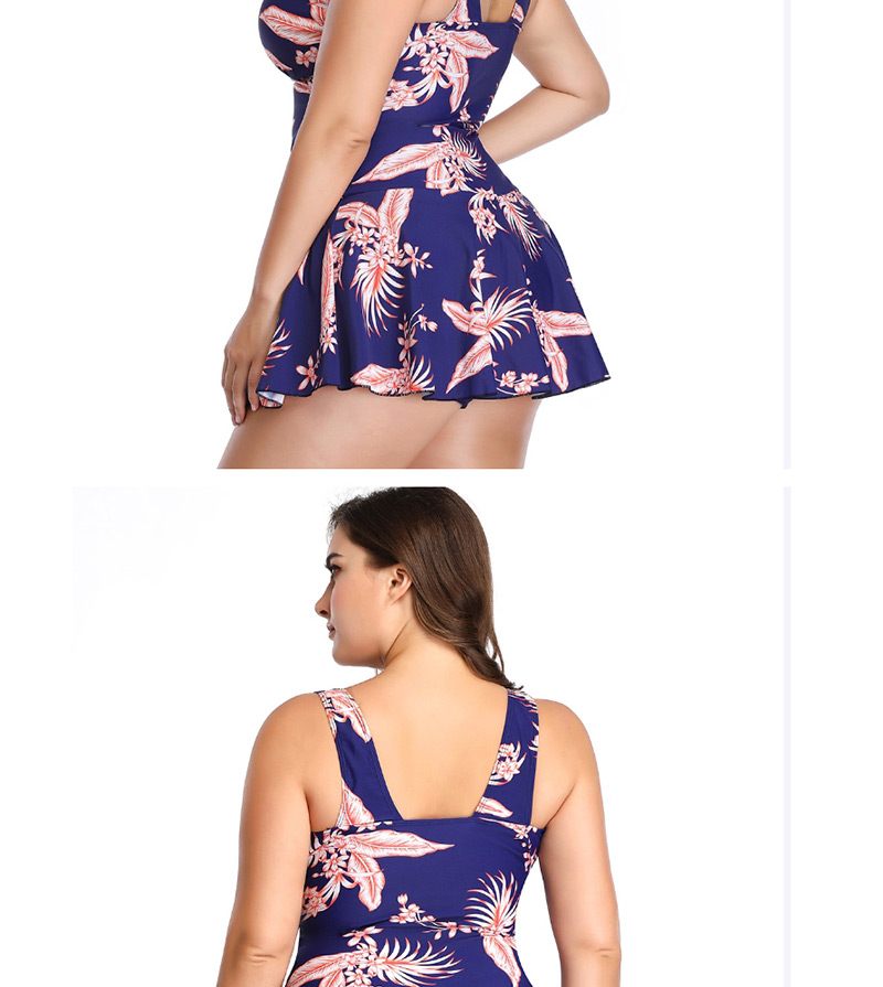 Fashion Lake Blue Printed Skirt Split Swimsuit,Swimwear Sets