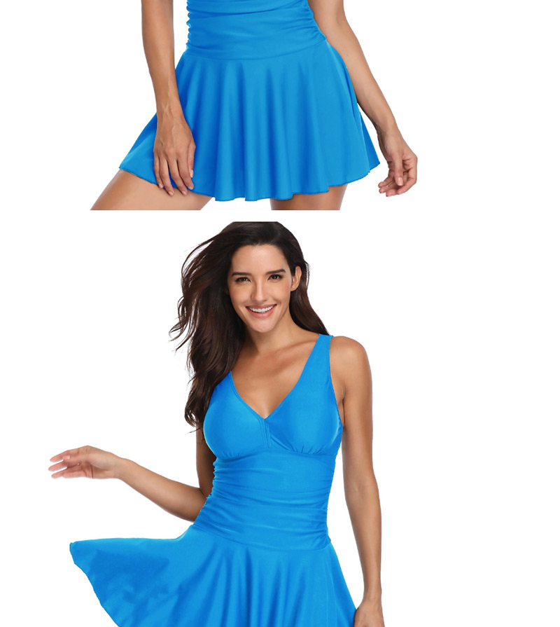 Fashion Ice Blue Printed Skirt Split Swimsuit,Swimwear Sets