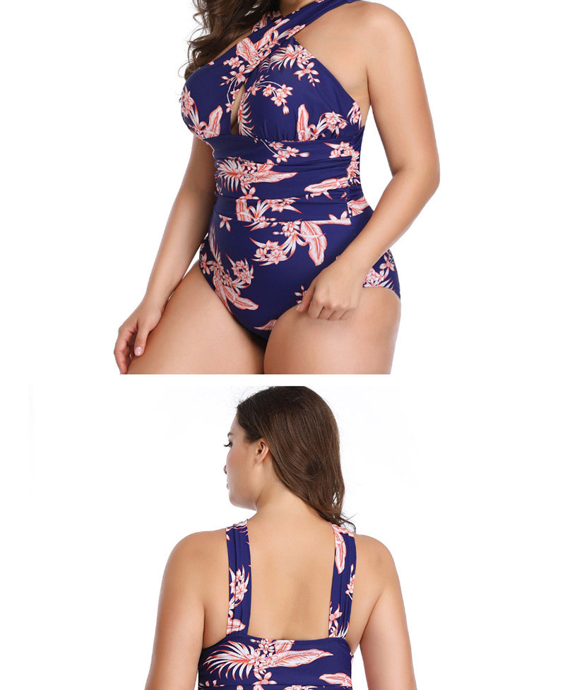 Fashion Blue Print Crossover Swimsuit,One Pieces