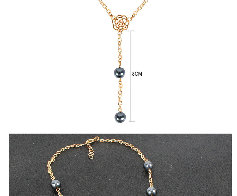 Fashion Gold Plus Gray Flower Imitation Pearl Necklace,Multi Strand Necklaces