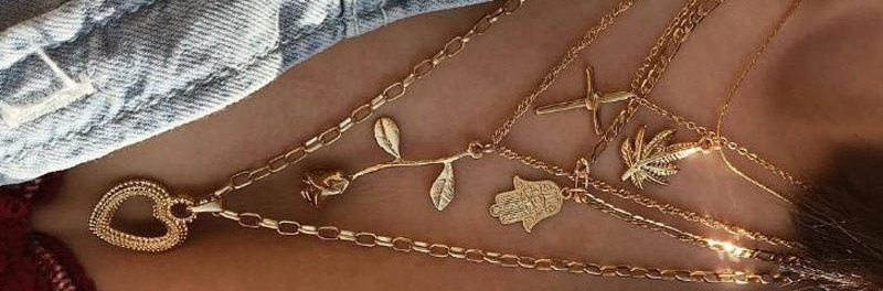 Fashion Gold Cross Maple Leaf Palm Rose Heart Shaped Multilayer Necklace,Multi Strand Necklaces